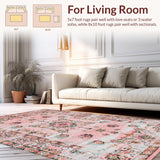 Ultra Soft Area Rug, Non Slip, Stain Resistant, Washable Area Rugs for Living Room, Bedroom, Ethereal Floral Minimalist Vibe(Pink)