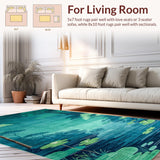 Ultra Soft Area Rug, Non Slip, Stain Resistant, Washable Area Rugs for Living Room, Bedroom, Vibrant Aqua and Green Whimsy(Blue)