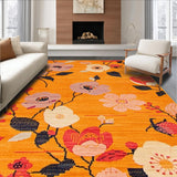 Ultra Soft Area Rug, Non Slip, Stain Resistant, Washable Area Rugs for Living Room, Bedroom, Lively Retro Floral Arrangement(Orange)