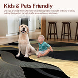 Ultra Soft Area Rug, Non Slip, Stain Resistant, Washable Area Rugs for Living Room, Bedroom, Solar Heater Area Rug Black Geometric Wave Pattern(Black)