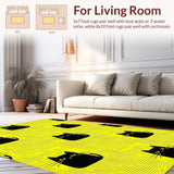 Ultra Soft Area Rug, Non Slip, Stain Resistant, Washable Area Rugs for Living Room, Bedroom, Lively Abstract Feline Composition(Yellow)