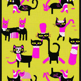 Ultra Soft Area Rug, Non Slip, Stain Resistant, Washable Area Rugs for Living Room, Bedroom, Bold Graphic Black Cat Print(Yellow)