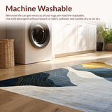 Ultra Soft Area Rug, Non Slip, Stain Resistant, Washable Area Rugs for Living Room, Bedroom, Elegant Gold Geometric Symphony(Blue)