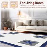 Ultra Soft Area Rug, Non Slip, Stain Resistant, Washable Area Rugs for Living Room, Bedroom, Nautical Starfish Striped Elegance(White)