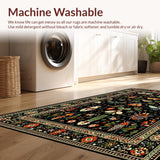 Ultra Soft Area Rug, Non Slip, Stain Resistant, Washable Area Rugs for Living Room, Bedroom, Vibrant Floral Insect Motif Artwork(Black)