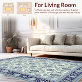 Ultra Soft Area Rug, Non Slip, Stain Resistant, Washable Area Rugs for Living Room, Bedroom, Tranquil Light Grey Botanical Design(White)
