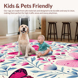 Ultra Soft Area Rug, Non Slip, Stain Resistant, Washable Area Rugs for Living Room, Bedroom, Soft Pastel Botanical Elegance(Pink)