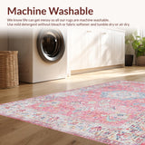 Ultra Soft Area Rug, Non Slip, Stain Resistant, Washable Area Rugs for Living Room, Bedroom, Pastel Abstract Ethnic Motif(Pink)