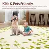 Ultra Soft Area Rug, Non Slip, Stain Resistant, Washable Area Rugs for Living Room, Bedroom, Doormat Elegant Beige Green Leaf Accents(Ivory)
