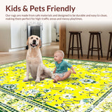 Ultra Soft Area Rug, Non Slip, Stain Resistant, Washable Area Rugs for Living Room, Bedroom, Playful Soft Toned Medallion Style(Yellow)