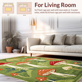 Ultra Soft Area Rug, Non Slip, Stain Resistant, Washable Area Rugs for Living Room, Bedroom, Whimsical Floral Snail Motif(Green)