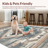 Ultra Soft Area Rug, Non Slip, Stain Resistant, Washable Area Rugs for Living Room, Bedroom, Contemporary Ethnic Geometric Fusion(Gray)