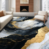 Ultra Soft Area Rug, Non Slip, Stain Resistant, Washable Area Rugs for Living Room, Bedroom, Luxurious Soft Toned Swirl(Black)