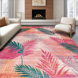 Ultra Soft Area Rug, Non Slip, Stain Resistant, Washable Area Rugs for Living Room, Bedroom, Tropical Tribal Ethnic Motif(Pink)
