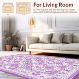 Ultra Soft Area Rug, Non Slip, Stain Resistant, Washable Area Rugs for Living Room, Bedroom, Contemporary Fluffy Botanical Theme(Purple)