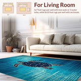 Ultra Soft Area Rug, Non Slip, Stain Resistant, Washable Area Rugs for Living Room, Bedroom, Elegant Ocean-Inspired Motif(Blue)
