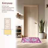 Ultra Soft Area Rug, Non Slip, Stain Resistant, Washable Area Rugs for Living Room, Bedroom, Eclectic Retro Diamond Design(Pink)
