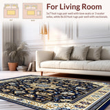 Ultra Soft Area Rug, Non Slip, Stain Resistant, Washable Area Rugs for Living Room, Bedroom, Abstract Floral Medallion(Blue)