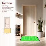 Ultra Soft Area Rug, Non Slip, Stain Resistant, Washable Area Rugs for Living Room, Bedroom, Playful Rounded Floral Theme(Green)