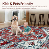 Ultra Soft Area Rug, Non Slip, Stain Resistant, Washable Area Rugs for Living Room, Bedroom, Vibrant Southwestern Symmetrical Motif(Red)
