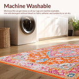 Ultra Soft Area Rug, Non Slip, Stain Resistant, Washable Area Rugs for Living Room, Bedroom, Bright Medallion Design with Cozy Feel(Orange)