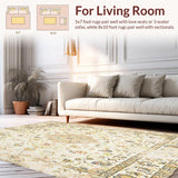 Ultra Soft Area Rug, Non Slip, Stain Resistant, Washable Area Rugs for Living Room, Bedroom, Vintage Inspired Area with Delicate Floral Medallion(Beige)