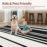 Ultra Soft Area Rug, Non Slip, Stain Resistant, Washable Area Rugs for Living Room, Bedroom, Modern Black White Stripe Rug Geometric Patterned(Black)