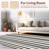 Ultra Soft Area Rug, Non Slip, Stain Resistant, Washable Area Rugs for Living Room, Bedroom, Graphic Dual Color Stripe Rug with Clean Edged Monochrome Bands(Black)