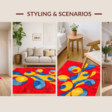 Ultra Soft Area Rug, Non Slip, Stain Resistant, Washable Area Rugs for Living Room, Bedroom, Contemporary Vibrant Twirl Motif(Red)