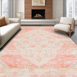Ultra Soft Area Rug, Non Slip, Stain Resistant, Washable Area Rugs for Living Room, Bedroom, Contemporary Distressed Floral Fusion(Pink)