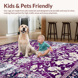 Ultra Soft Area Rug, Non Slip, Stain Resistant, Washable Area Rugs for Living Room, Bedroom, Rustic Trellis Design with Detail(Purple)