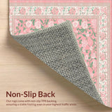 Ultra Soft Area Rug, Non Slip, Stain Resistant, Washable Area Rugs for Living Room, Bedroom, Rustic Chic Floral Impressions(Pink)
