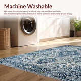 Ultra Soft Area Rug, Non Slip, Stain Resistant, Washable Area Rugs for Living Room, Bedroom, Sophisticated Transitional Damask Elegance(Blue)
