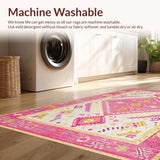 Ultra Soft Area Rug, Non Slip, Stain Resistant, Washable Area Rugs for Living Room, Bedroom, Elegant Earthy Geometric Details(Pink)