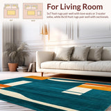 Ultra Soft Area Rug, Non Slip, Stain Resistant, Washable Area Rugs for Living Room, Bedroom, Dynamic Geometric Area Featuring Teal and Burnt Orange(Blue)