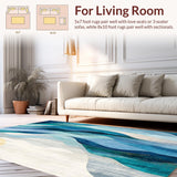 Ultra Soft Area Rug, Non Slip, Stain Resistant, Washable Area Rugs for Living Room, Bedroom, Abstract Waves Accent Rug Non Shedding Blue Ivory Floor Carpet(Blue)