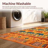 Ultra Soft Area Rug, Non Slip, Stain Resistant, Washable Area Rugs for Living Room, Bedroom, Rustic Elephant-Themed Visual Element(Orange)