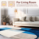 Ultra Soft Area Rug, Non Slip, Stain Resistant, Washable Area Rugs for Living Room, Bedroom, Abstract Blue & Beige Round Modern Design(Blue)