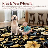 Ultra Soft Area Rug, Non Slip, Stain Resistant, Washable Area Rugs for Living Room, Bedroom, Contemporary Black and White Floral(Black)