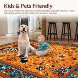 Ultra Soft Area Rug, Non Slip, Stain Resistant, Washable Area Rugs for Living Room, Bedroom, Eclectic Bright Animal Motif Design(Orange)