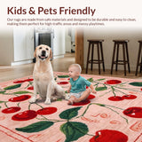 Ultra Soft Area Rug, Non Slip, Stain Resistant, Washable Area Rugs for Living Room, Bedroom, Coquette Pink Bow Fruit Burst Rug with Cherry Motif and Non Slip Design(Pink)