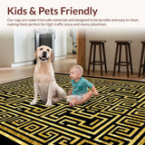 Ultra Soft Area Rug, Non Slip, Stain Resistant, Washable Area Rugs for Living Room, Bedroom, Contemporary Abstract Linear Aesthetic(Gold)