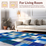 Ultra Soft Area Rug, Non Slip, Stain Resistant, Washable Area Rugs for Living Room, Bedroom, Chic Contemporary Symmetrical Elements(Blue)