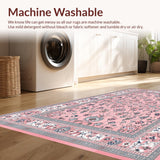 Ultra Soft Area Rug, Non Slip, Stain Resistant, Washable Area Rugs for Living Room, Bedroom, Luxurious Gray and Pink Trellis Pattern(Pink)