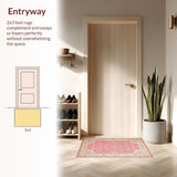 Ultra Soft Area Rug, Non Slip, Stain Resistant, Washable Area Rugs for Living Room, Bedroom, Modern Subtle Geometric Composition(Pink)