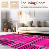 Ultra Soft Area Rug, Non Slip, Stain Resistant, Washable Area Rugs for Living Room, Bedroom, Artistic Multi-Tone Striped Arrangement(Pink)