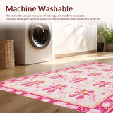 Ultra Soft Area Rug, Non Slip, Stain Resistant, Washable Area Rugs for Living Room, Bedroom, Chic Pastel Bow Aesthetic(Pink)
