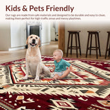 Ultra Soft Area Rug, Non Slip, Stain Resistant, Washable Area Rugs for Living Room, Bedroom, Mesa Horizon with Distinctive Tribal Artistry(Red)