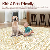 Ultra Soft Area Rug, Non Slip, Stain Resistant, Washable Area Rugs for Living Room, Bedroom, Modern Boho Geometric Rug with Tan Diamond Motifs and Delicate Outline(Beige)