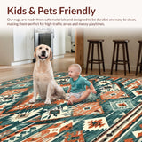 Ultra Soft Area Rug, Non Slip, Stain Resistant, Washable Area Rugs for Living Room, Bedroom, Geometric Teal and Red Fusion(Orange)